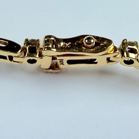 14K Solid Yellow Gold .70 CT Genuine Diamond Square Link VTG Tennis Bracelet - Picture 7 of 11